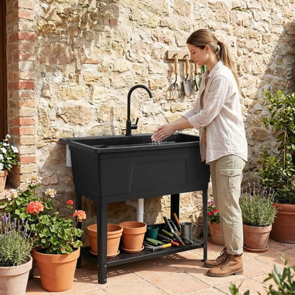 100L Utility Sink with Rotating Faucet and Shelf