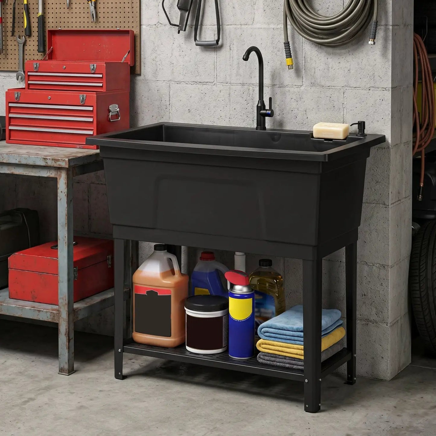 100L Utility Sink with Rotating Faucet and Shelf
