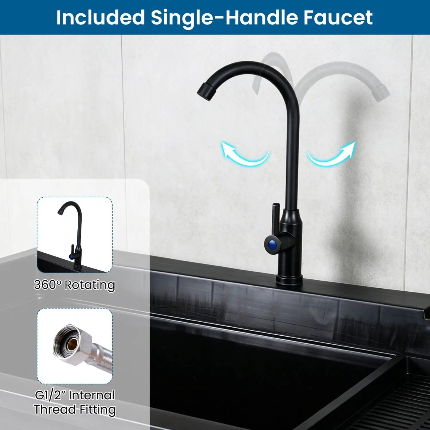 100L Utility Sink with Rotating Faucet and Shelf