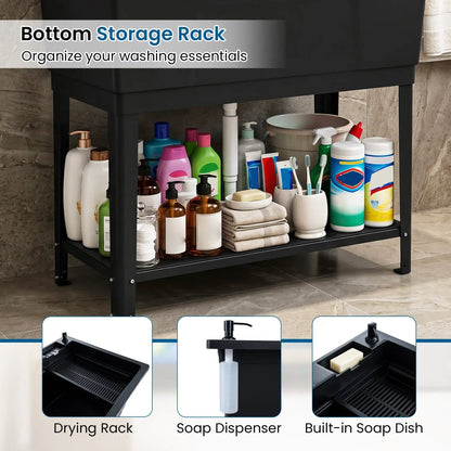 100L Utility Sink with Rotating Faucet and Shelf