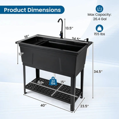 100L Utility Sink with Rotating Faucet and Shelf