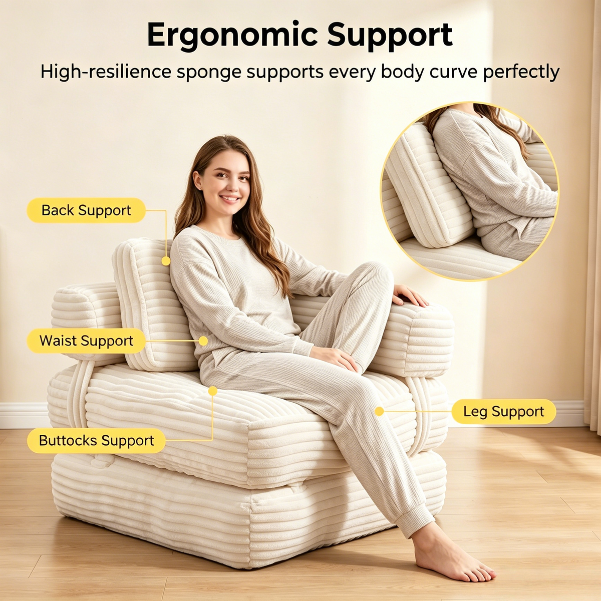 Boneless Foldable Floor Sofa Bed and Pillow
