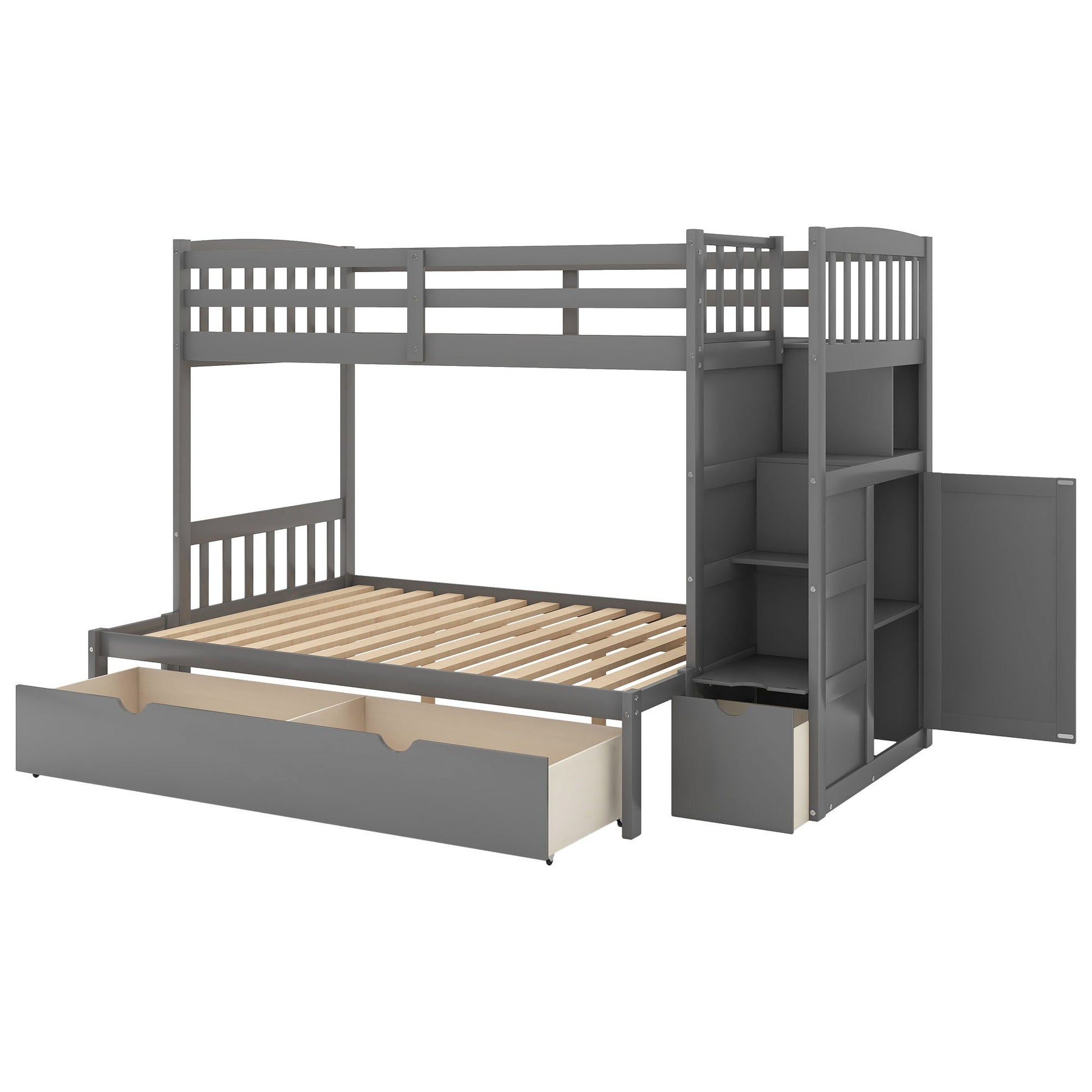 Bunk bed by HouseOfZazla gray with convertible bottom, storage shelves and drawers on Tampa Home & Garden Store