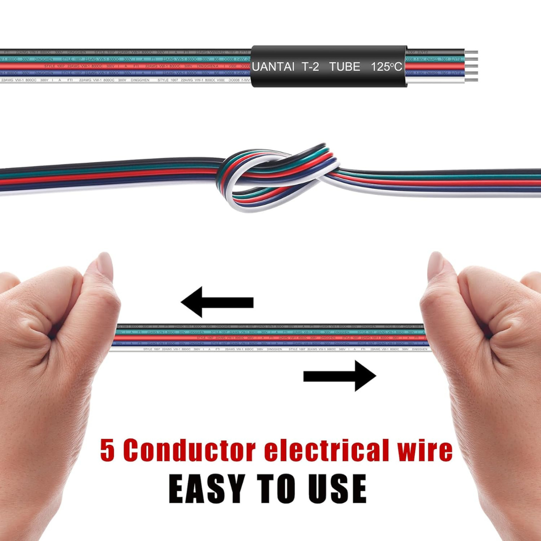 100ft RGBW LED Extension Cable 22 Gauge 5Pin 12V DC Electrical Wire 5 Colors 22AWG Wires with 10PCS Connectors for RGBW 3528 5050 Led Strip - Tampa Home & Garden Store