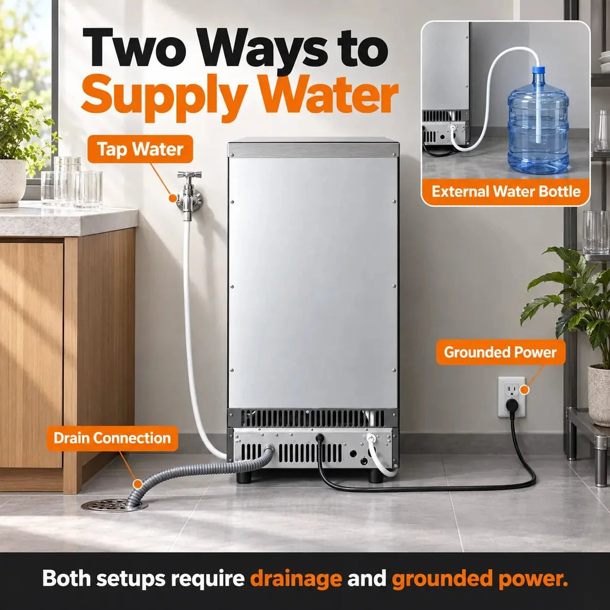 Kismile freestanding ice maker Z5845A, stainless steel, 265 lb capacity with water hookup on Tampa Home & Garden Store