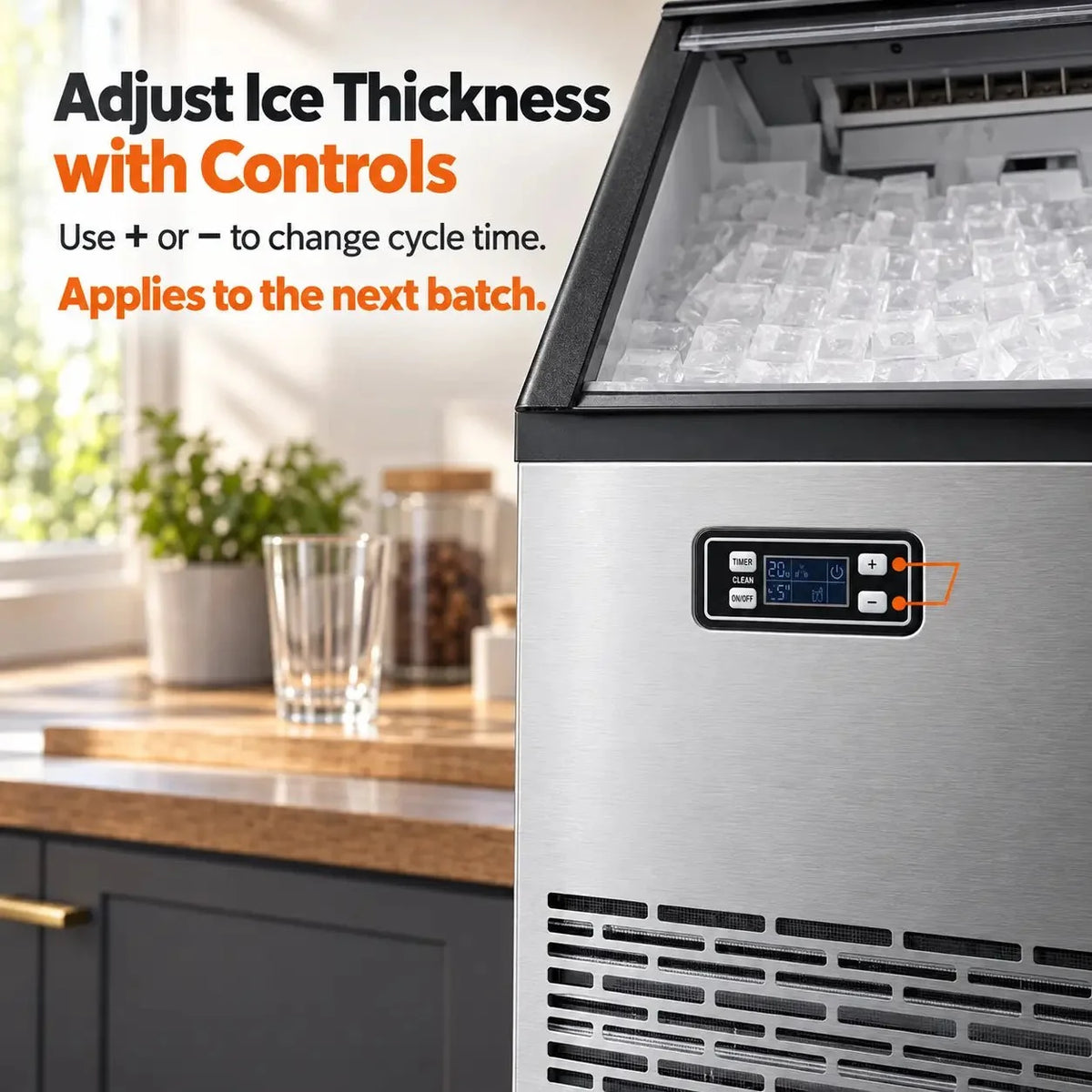 Freestanding Ice Maker Z5845A 265 Lbs by Kismile, stainless steel with digital display panel on Tampa Home & Garden Store