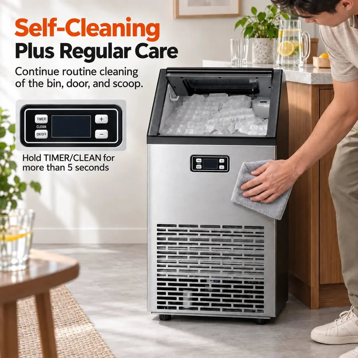 Kismile freestanding ice maker Z5845A in stainless steel with a digital control panel and 265 lb/day output on Tampa Home & Garden Store
