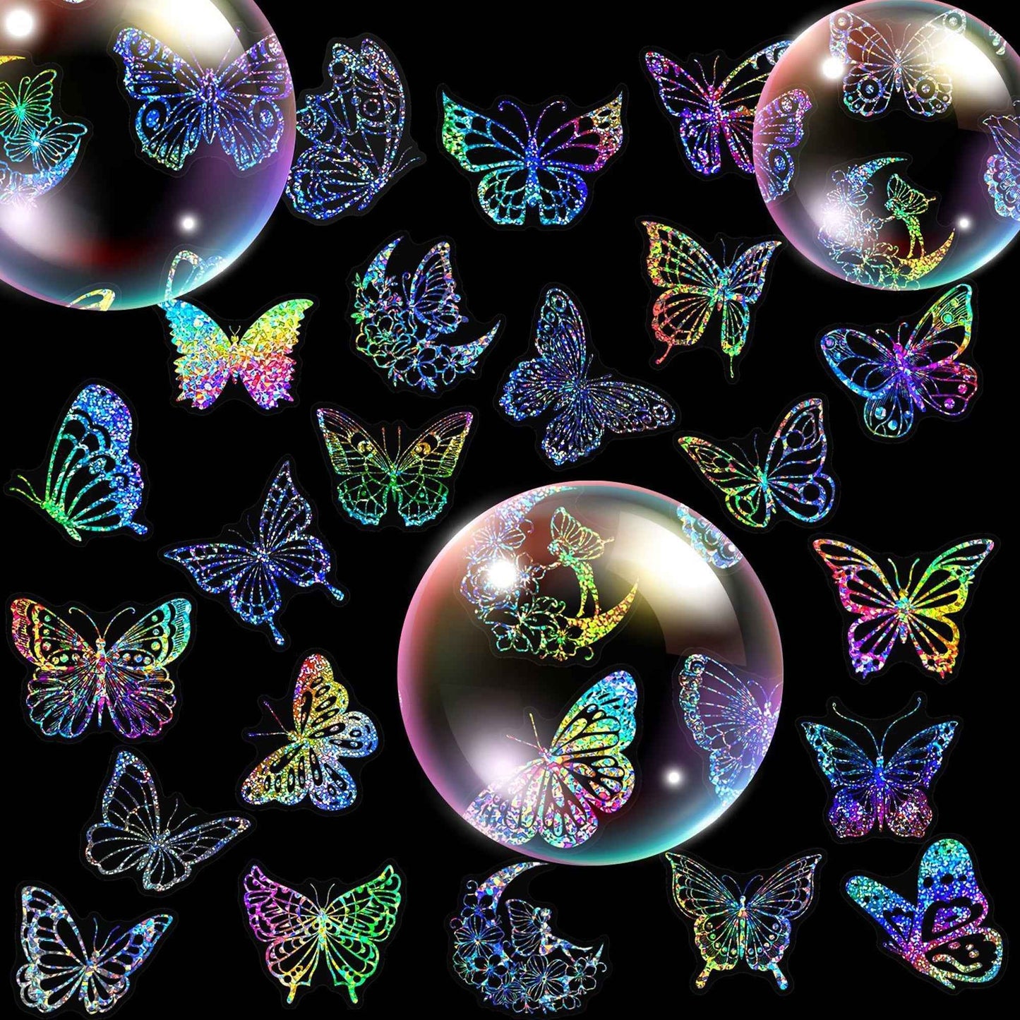 100pcs Holographic and Butterfly Vinyl Stickers