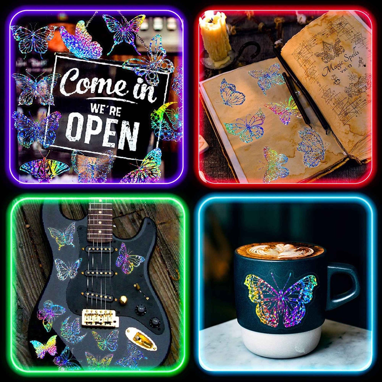 100pcs Holographic and Butterfly Vinyl Stickers