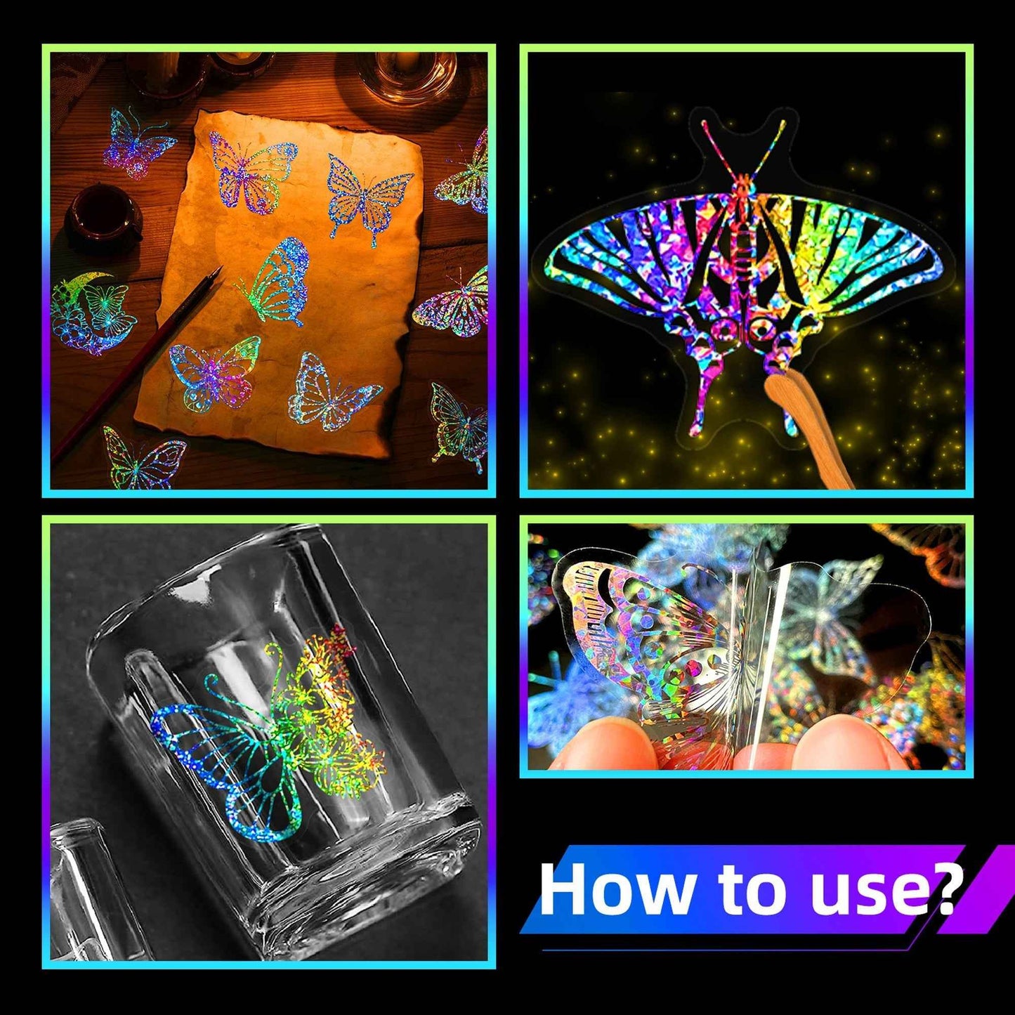 100pcs Holographic and Butterfly Vinyl Stickers