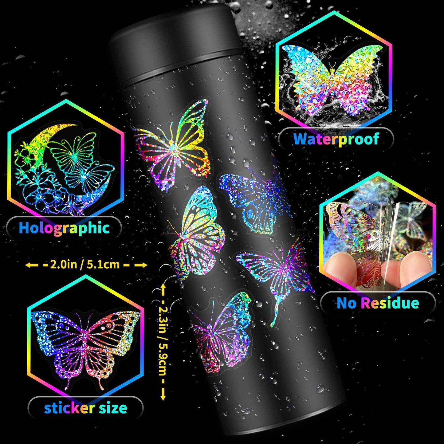 100pcs Holographic and Butterfly Vinyl Stickers