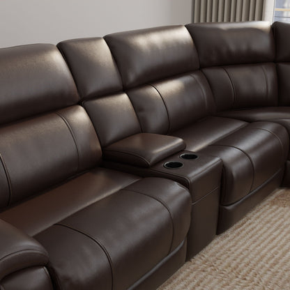 Brazil power sectional reclining sofa in dark brown leather with center-console cup holders on Tampa Home & Garden Store