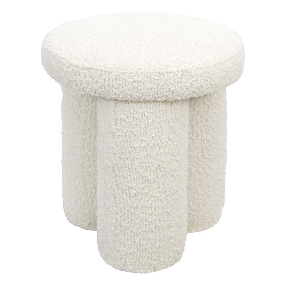 Ivory Sherpa upholstery Wesley accent stool by HouseOfZazla, plush round top on Tampa Home & Garden Store