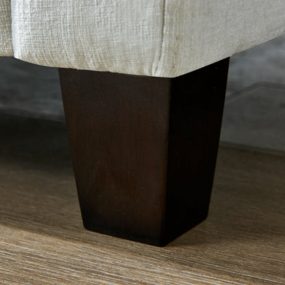 96.5in sectional couch beige textured fabric with dark wood block leg on Tampa Home & Garden Store