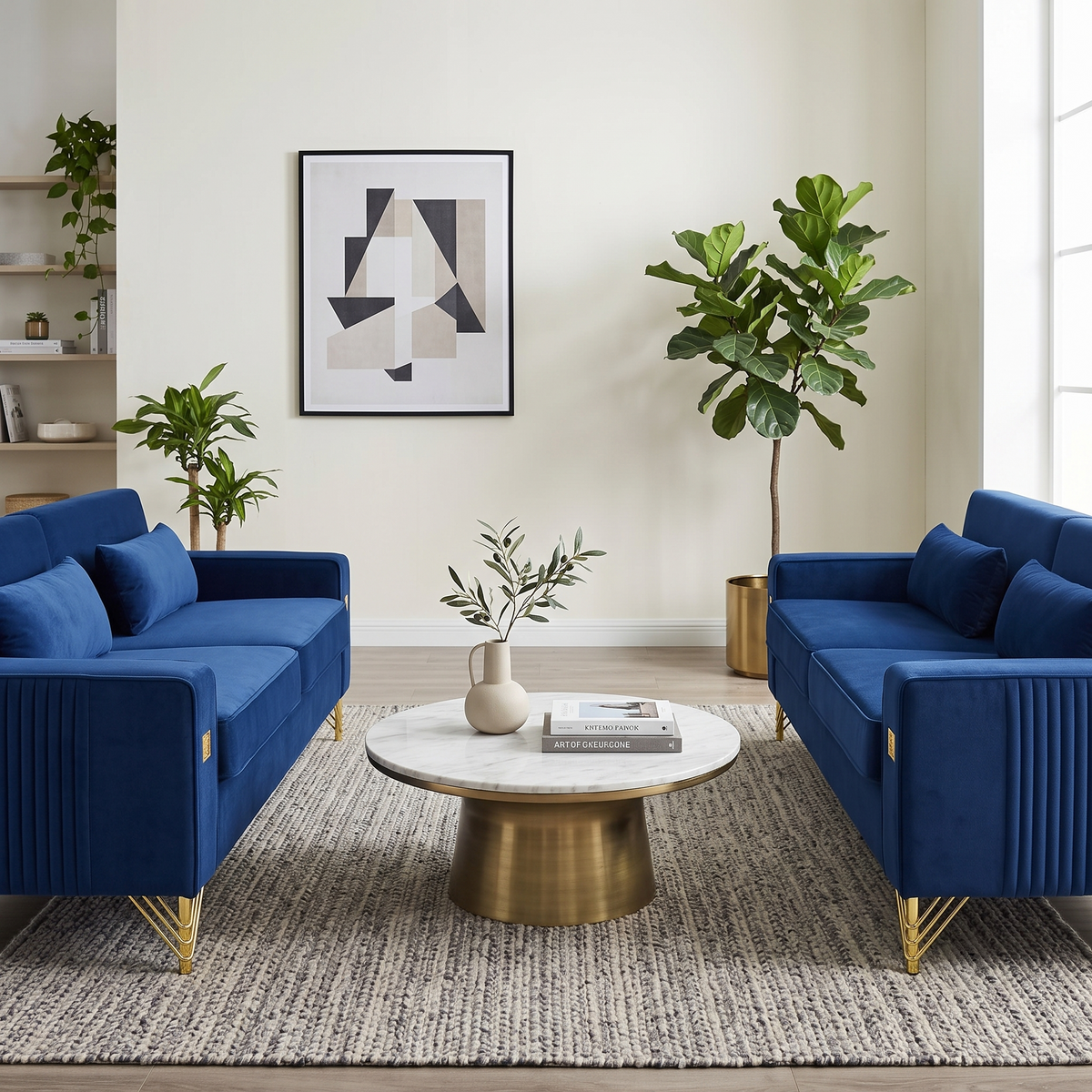 Royal Blue Velvet Sofa and the Loveseat Set