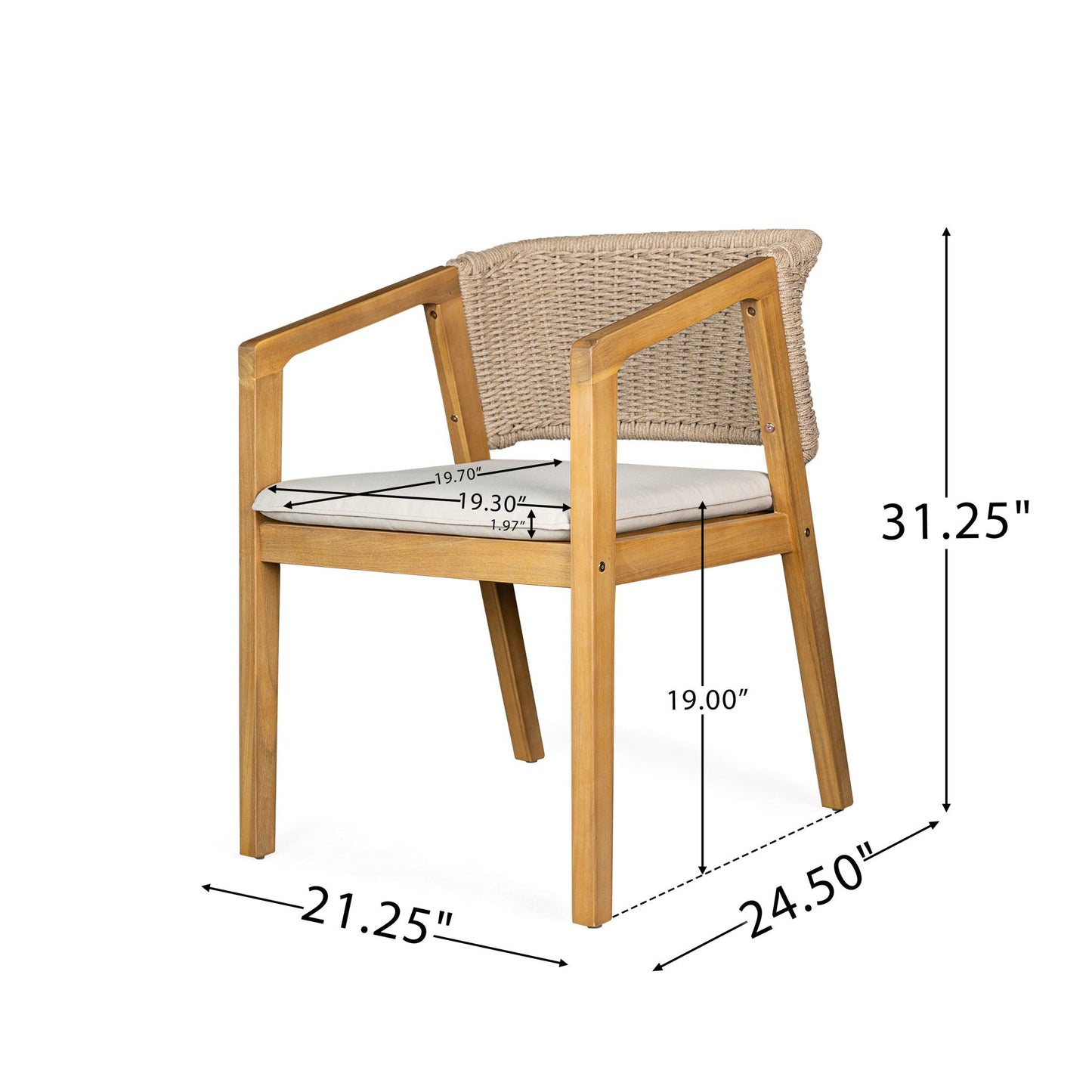 Patio Dining Chairs set of 2 in light teak with wicker back and cushion by HouseOfZazla on Tampa Home & Garden Store