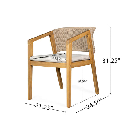 Patio Dining Chairs set of 2 in light teak with wicker back and cushion by HouseOfZazla on Tampa Home & Garden Store