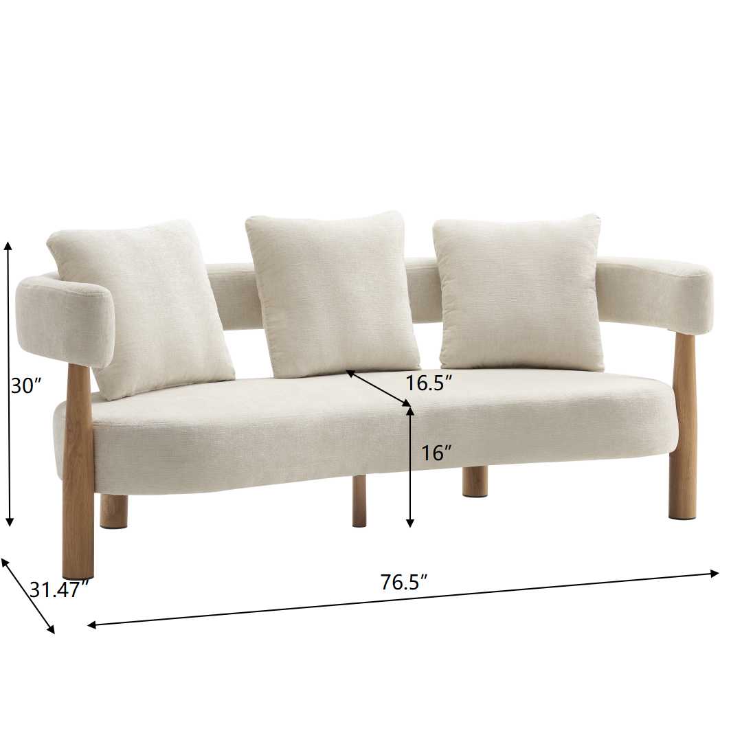 Luxe Modern Curved Three Seater Chenille Sofa