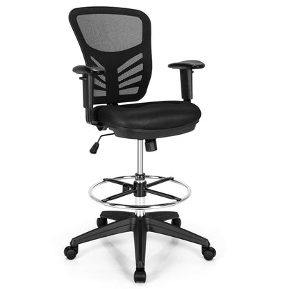 Silla de oficina de malla con reposabrazos ajustables y aro reposapiés - Negra