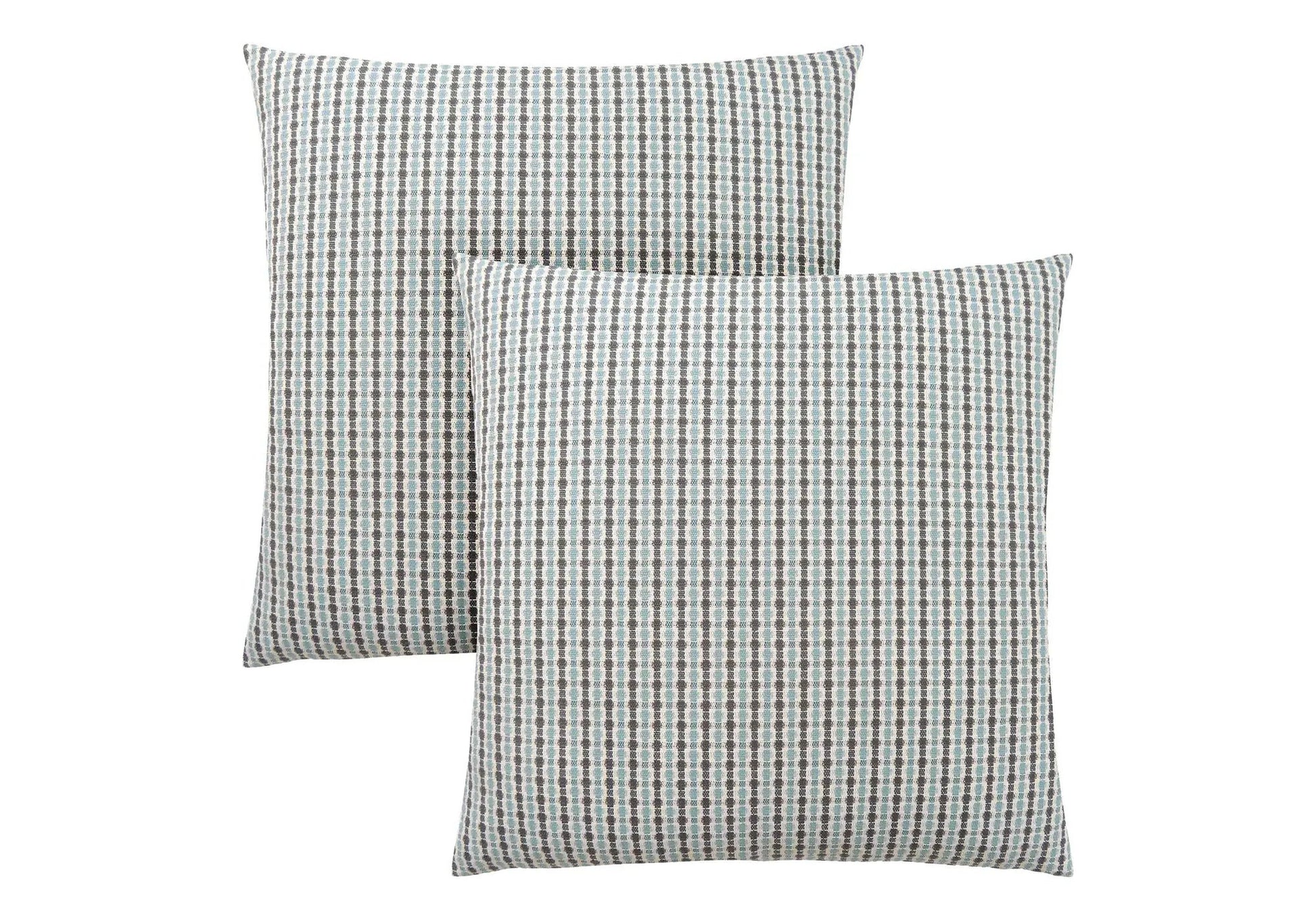 2 square throw pillows with blue-gray striped grid pattern by Unique Piece Furniture on Tampa Home & Garden Store