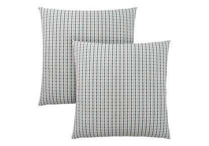 2 square throw pillows with blue-gray striped grid pattern by Unique Piece Furniture on Tampa Home & Garden Store