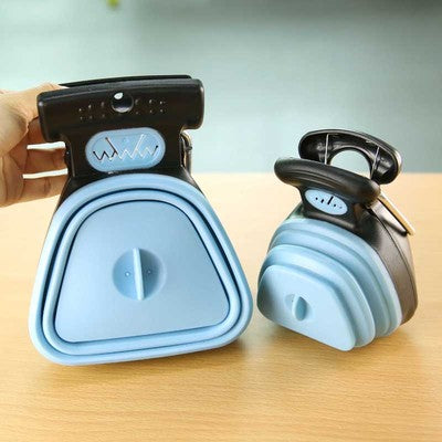 Pet Zen foldable dog poop scoopers travel set in light blue with black tops and bag roll on Tampa Home & Garden Store