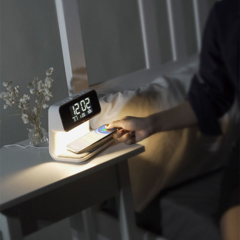 Perfecsy 3-in-1 bedside lamp with wireless charger and LCD clock, white finish on Tampa Home & Garden Store