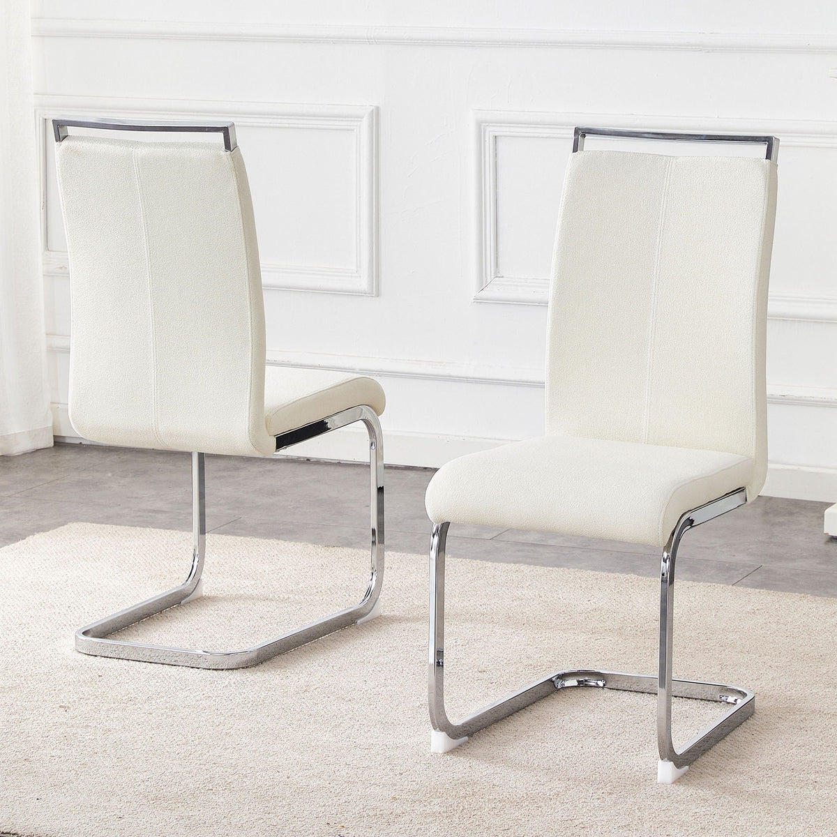 HouseOfZazla dining chairs with ergonomic backrest, beige upholstery, chrome legs, set of 2 on Tampa Home & Garden Store