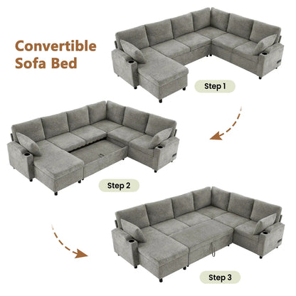 U Shaped Sectional Sleeper Sofa With Ports