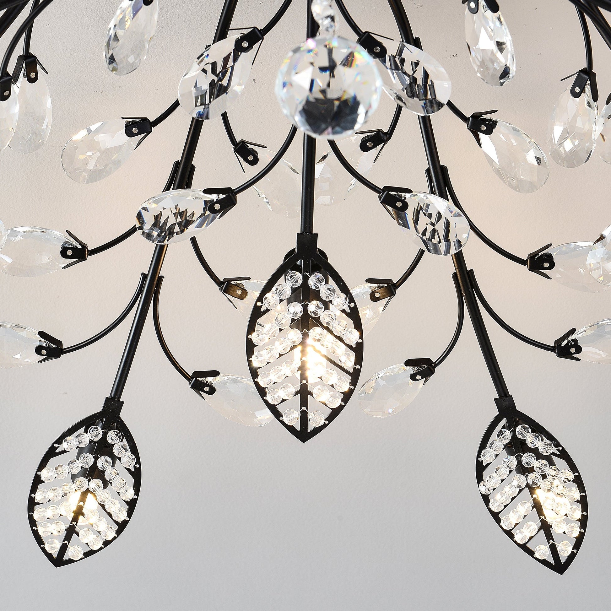 15-Light chandelier crystal ceiling lamp black metal frame teardrop prisms HouseOfZazla on Tampa Home & Garden Store