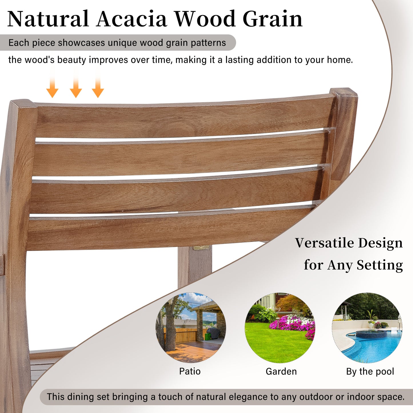 Acacia Wood 5 Piece Outdoor Dining and Chairs