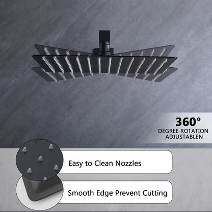 12-inch matte black ceiling-mount rainfall shower head system with square panel nozzles on Tampa Home & Garden Store