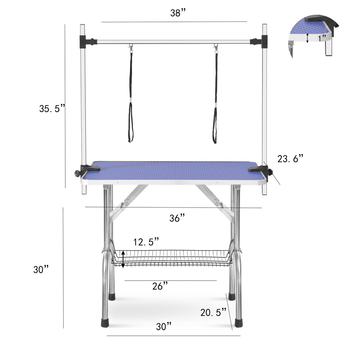 Folding dog grooming table with stainless steel frame and blue rubber mat HouseOfZazla on Tampa Home & Garden Store