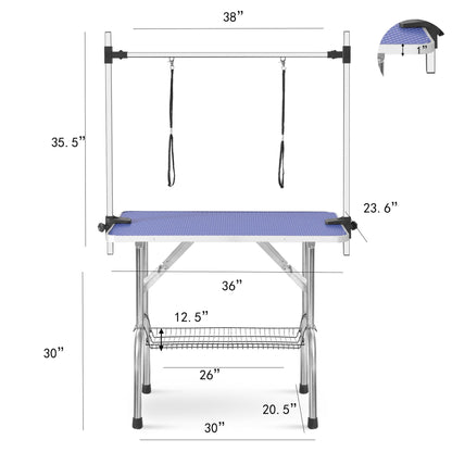 Folding dog grooming table with stainless steel frame and blue rubber mat HouseOfZazla on Tampa Home & Garden Store