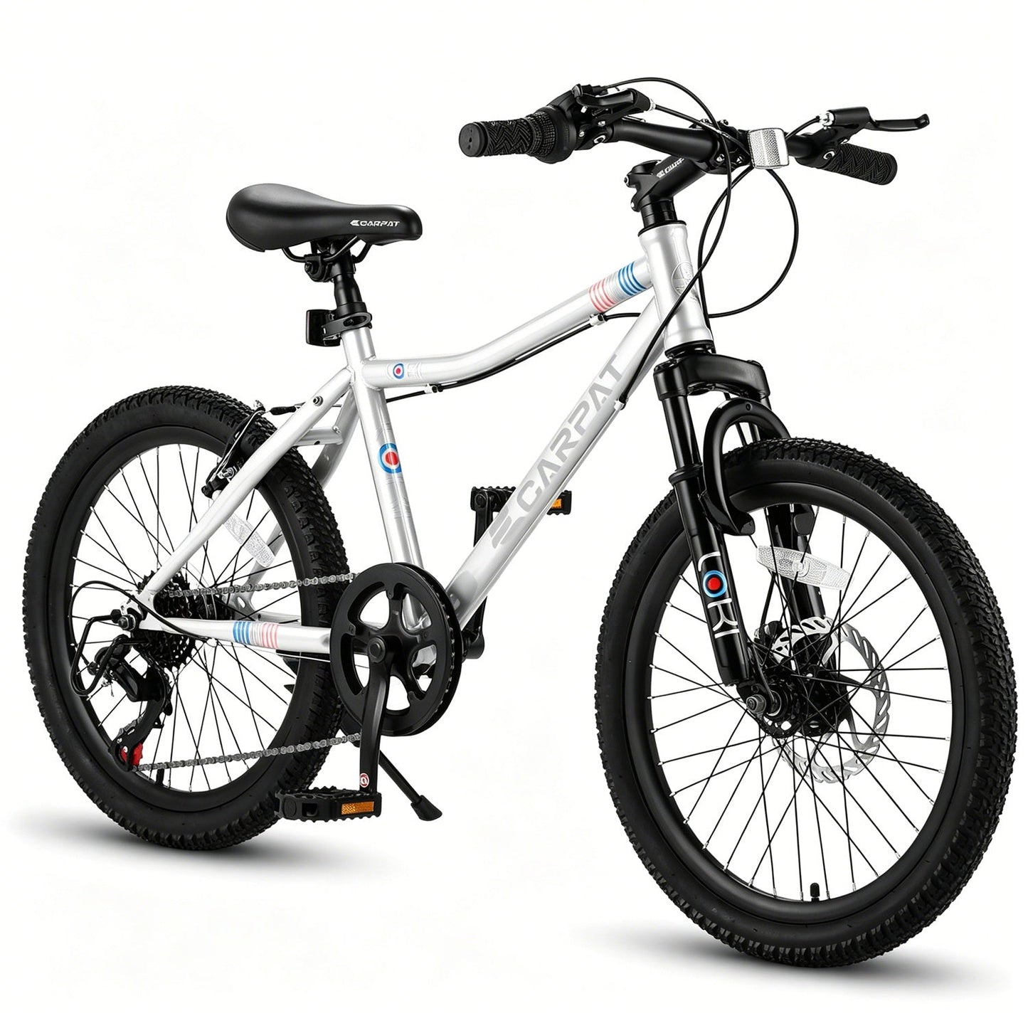 GemGear 20 Inch Kids Mountain Bike with front suspension, 7 speeds, silver frame on Tampa Home & Garden Store