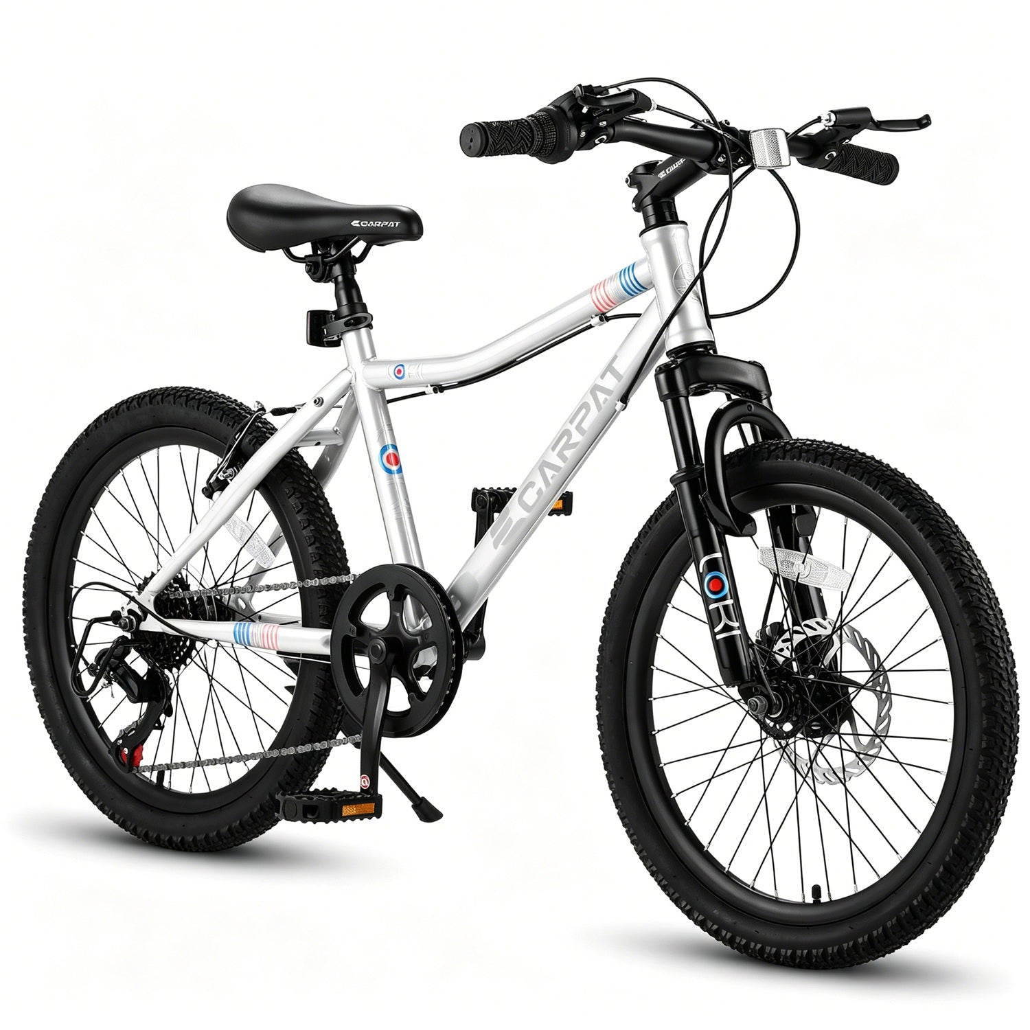 GemGear 20 Inch Kids Mountain Bike with front suspension, 7 speeds, silver frame on Tampa Home & Garden Store