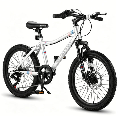 GemGear 20 Inch Kids Mountain Bike with front suspension, 7 speeds, silver frame on Tampa Home & Garden Store