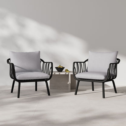 Huron Outdoor Club Chair set of 2 with gray cushions and black metal frames HouseOfZazla on Tampa Home & Garden Store