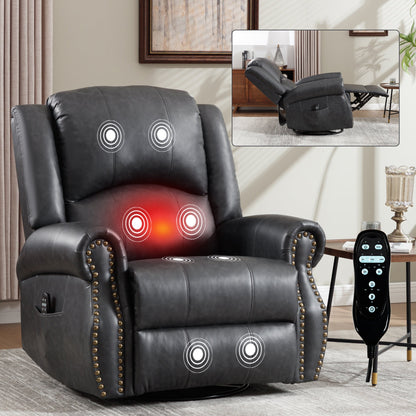 Heat Massage Recliner Chair in dark gray leather with rocker and swivel by HouseOfZazla on Tampa Home & Garden Store