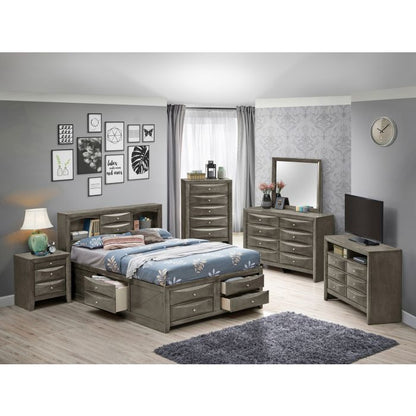 Storage bed with bookcase headboard in gray wood finish with nightstands and dressers on Tampa Home & Garden Store