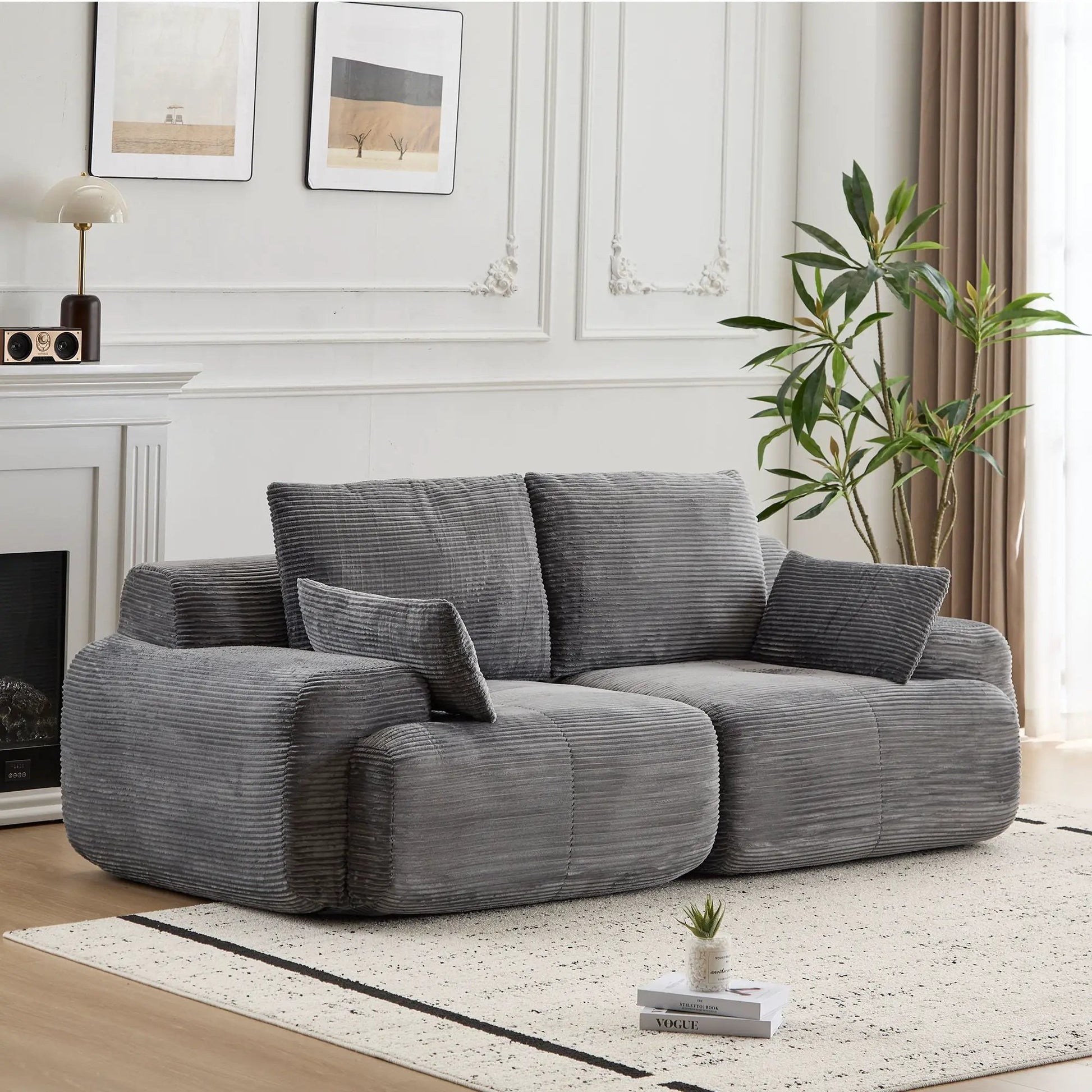 2-seater large sectional sofa in gray corduroy by Unique Piece Furniture for living room on Tampa Home & Garden Store