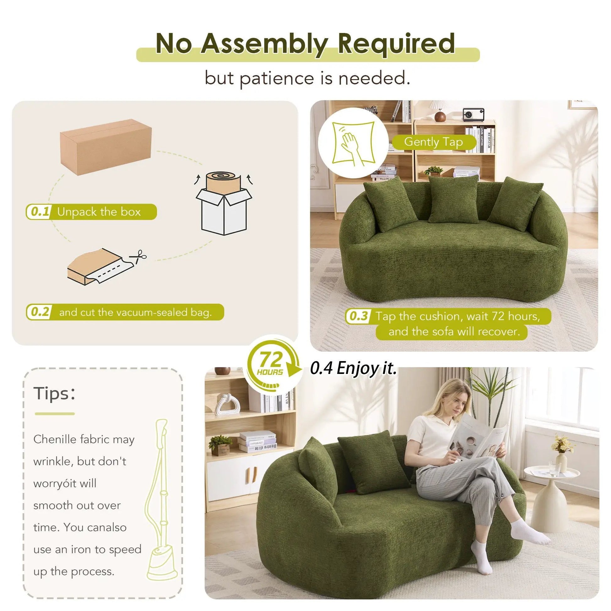 Loveseat sofa in green fabric by Unique Piece Furniture, stationary for small spaces on Tampa Home & Garden Store