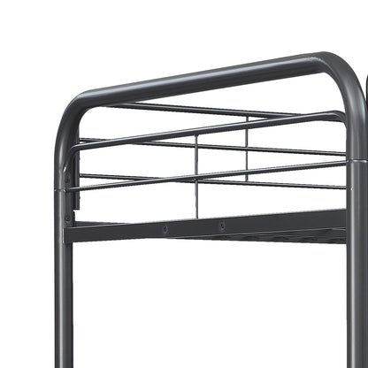 Triple bunk bed full-size black metal frame top rail close-up on Tampa Home & Garden Store