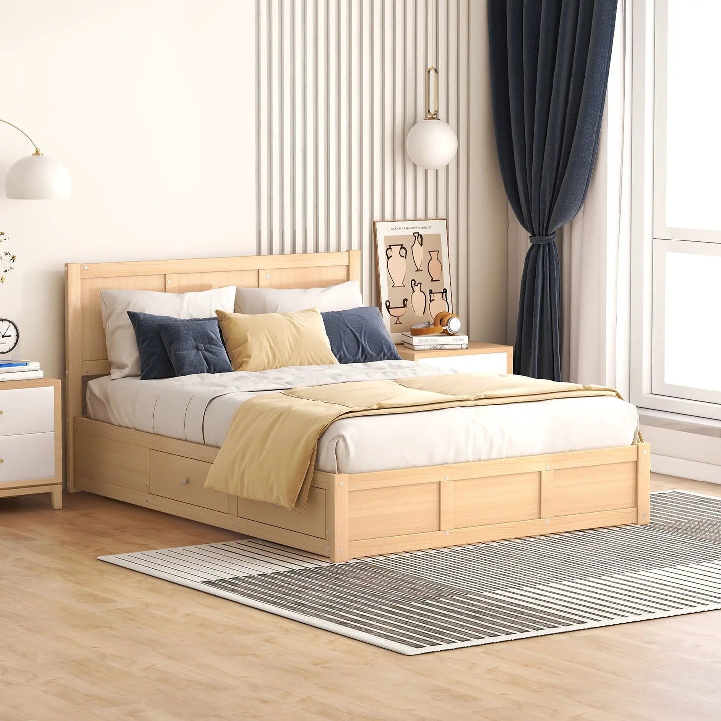 Platform bed with two under-bed storage drawers in light wood by Unique Piece Furniture on Tampa Home & Garden Store