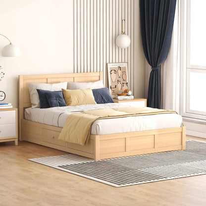 Platform bed with two under-bed storage drawers in light wood by Unique Piece Furniture on Tampa Home & Garden Store
