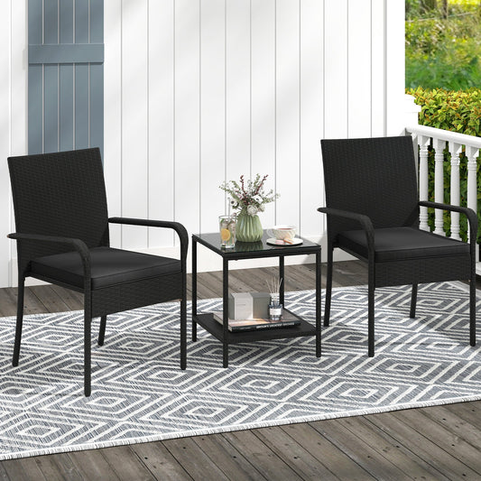 3 Piece Patio Furniture Set with Seat Cushions and Tempered Glass Tabletop - Tampa Home & Garden Store