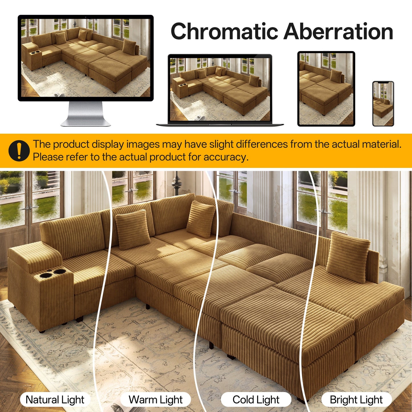 Luxury Camel L Shaped Sofa And Ottoman Set