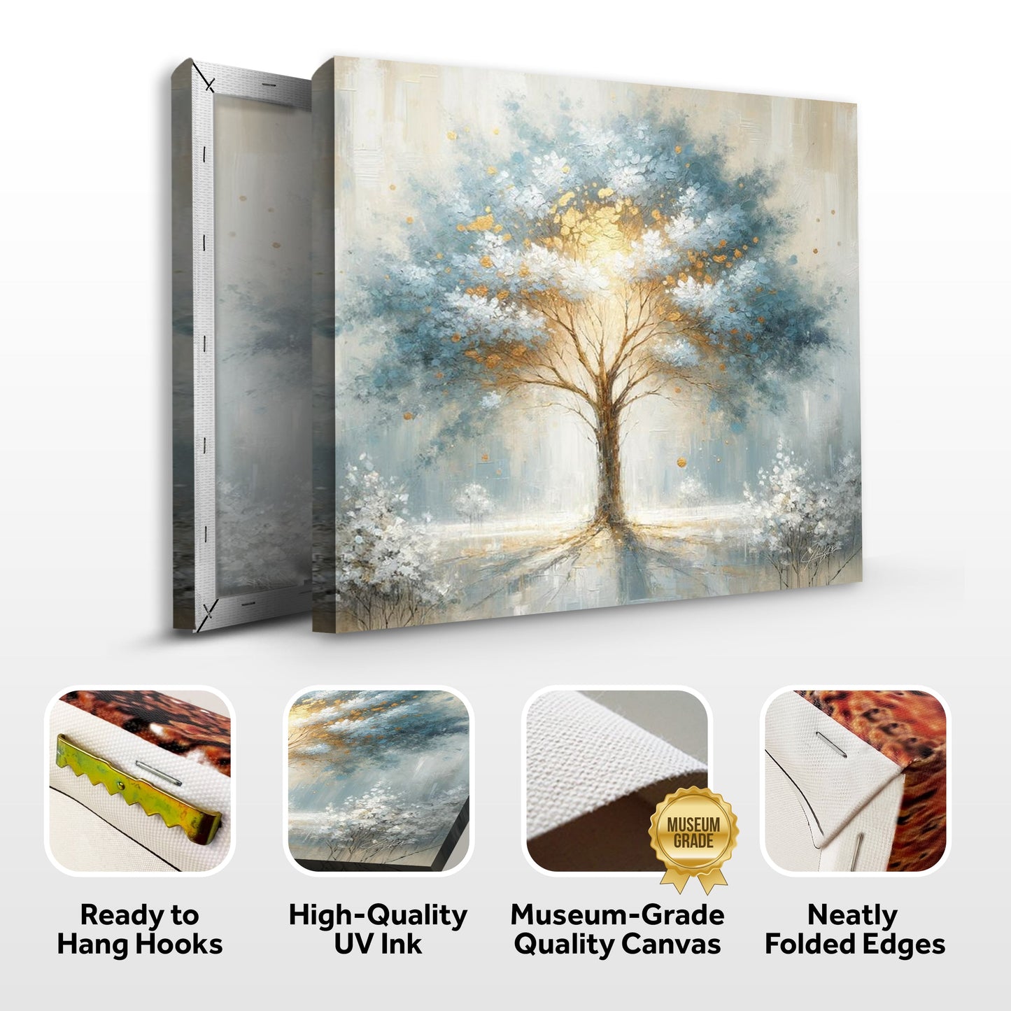 Canvas Print Mystic Tree by Tailored Canvases in blue and gold abstract tones on Tampa Home & Garden Store