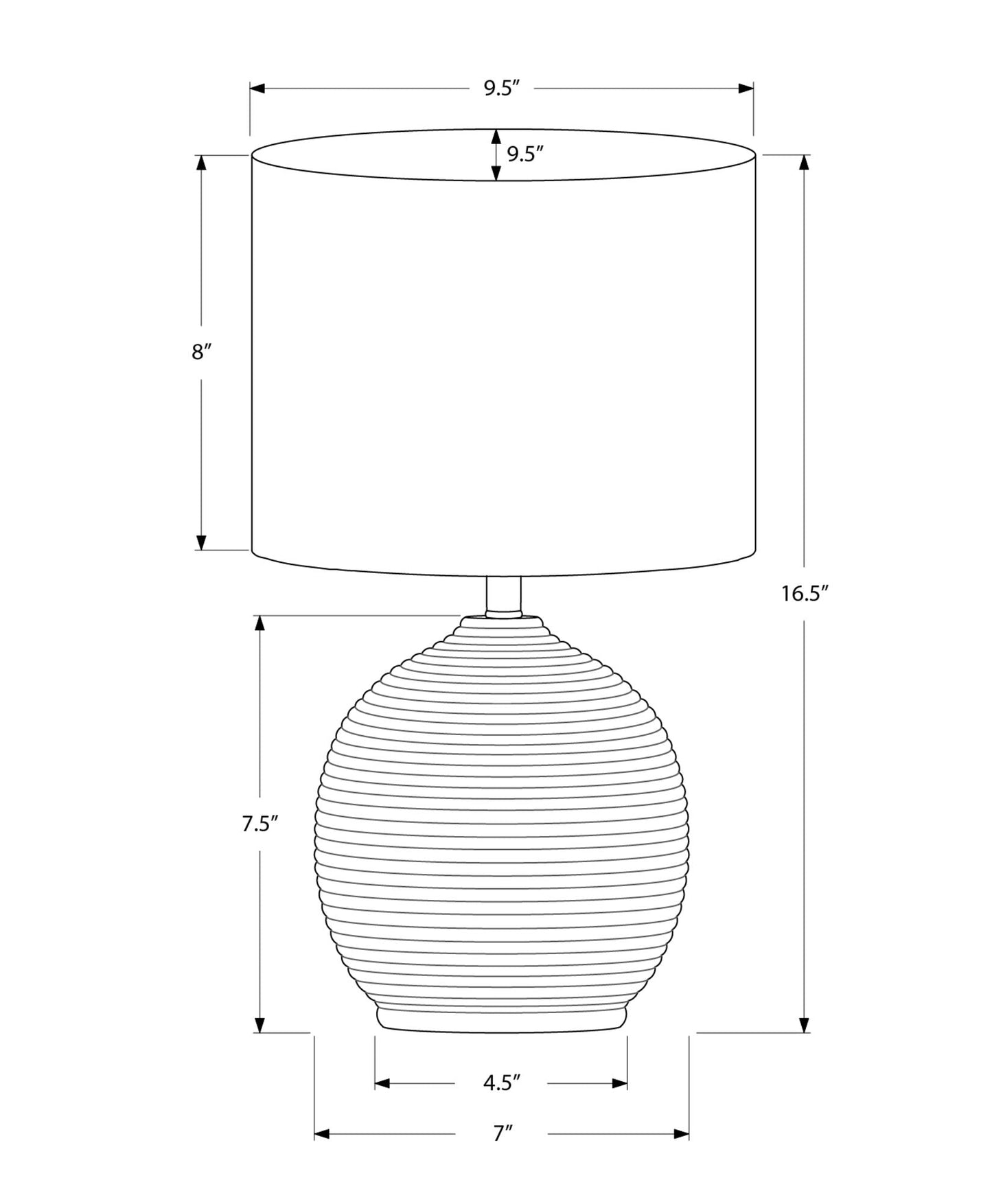 Table lamp in black resin with ribbed base and drum shade on Tampa Home & Garden Store