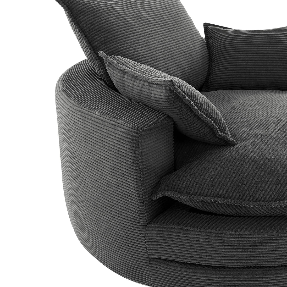 Swivel barrel chair gray corduroy with cushions and pillows HouseOfZazla swing chair on Tampa Home & Garden Store